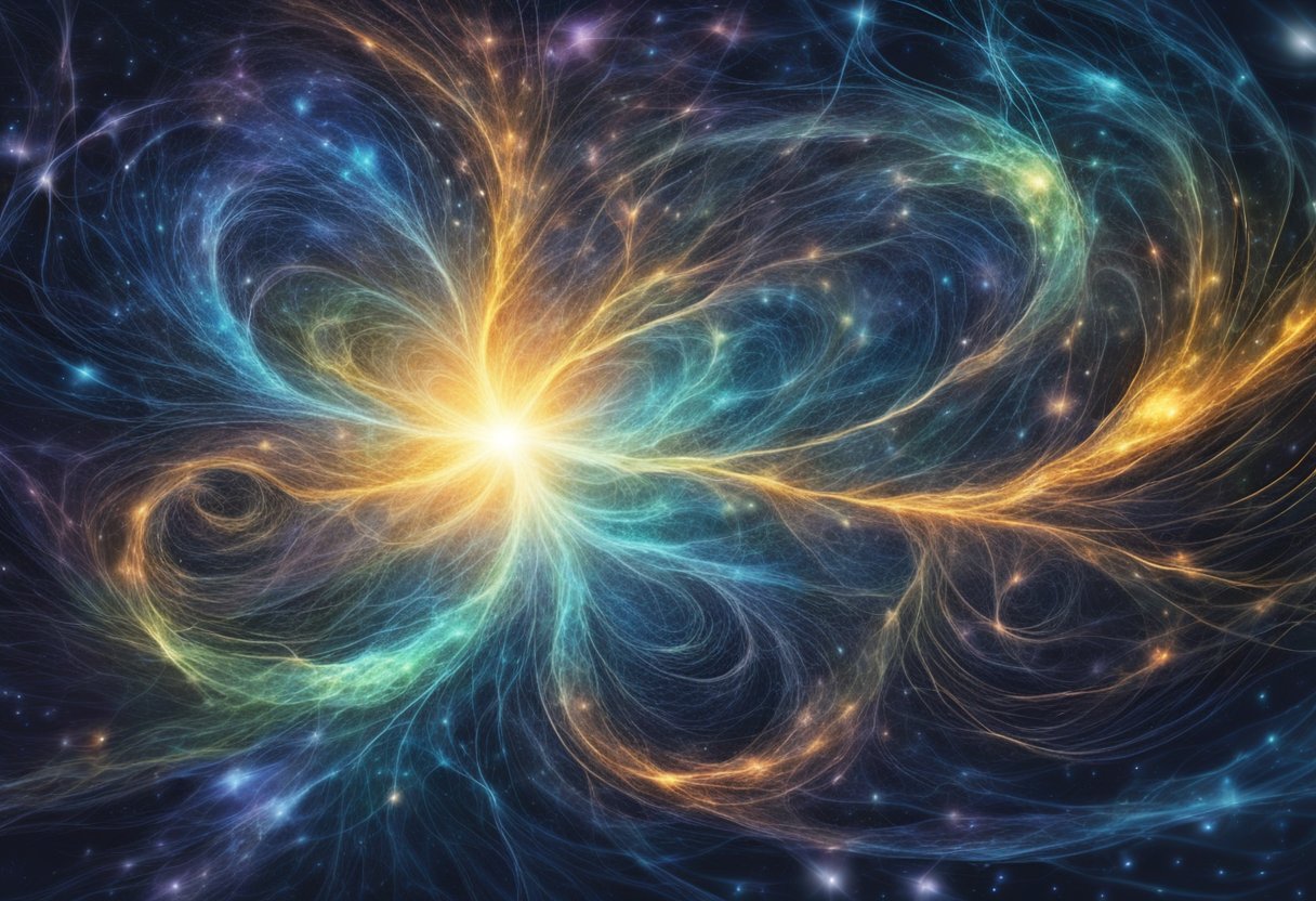 A swirling galaxy of interconnected neurons, pulsing with energy and information, representing the boundless depths of the universal subconscious mind
